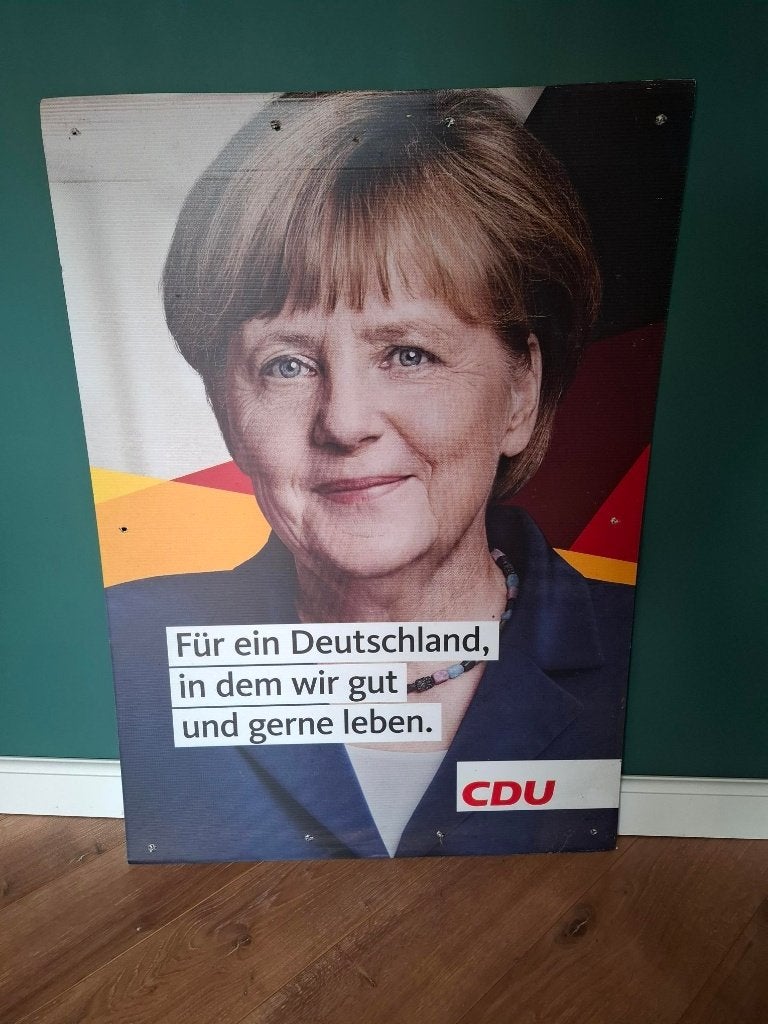 CDU Angela Merkel verkiezingsbord, Antiek en Kunst, Ophalen