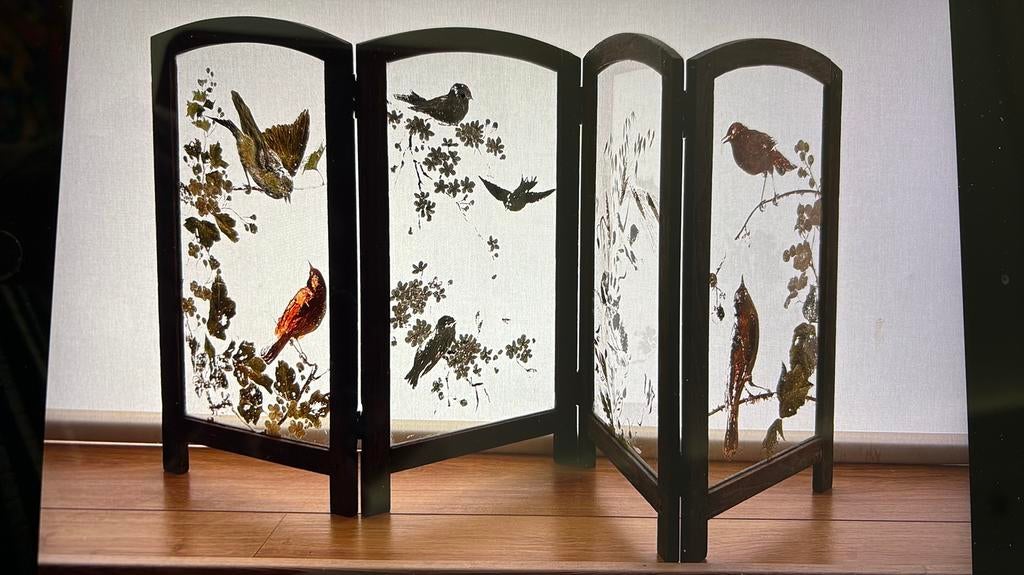 Chinees miniatuur vouwscherm van glas met vogels, Ophalen of Verzenden
