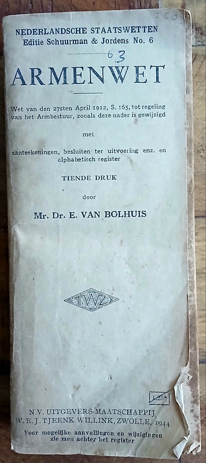 Armenwet, Gelezen, Ophalen of Verzenden, Mr. Dr. E. VAN BOLHUIS, Gamma
