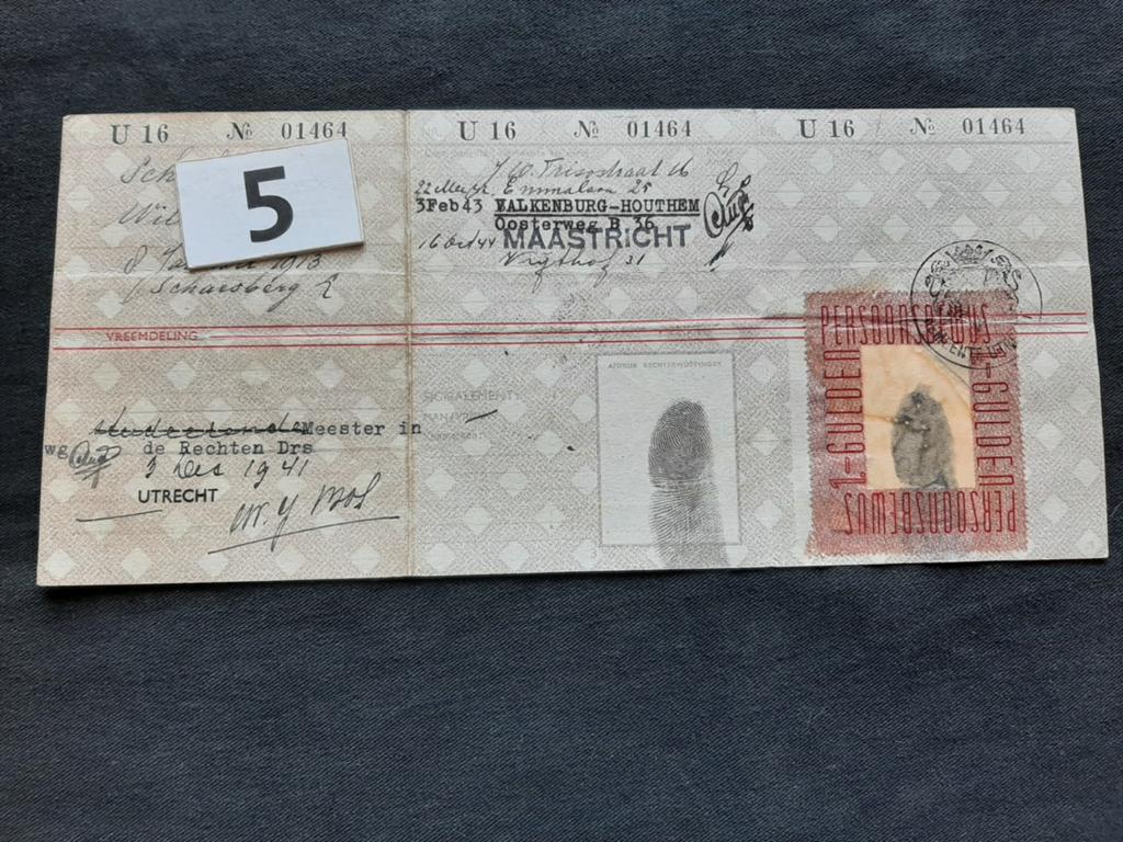 Persoonsbewijs VREEMDELING, Utrecht, Maastricht Limburg, Verzamelen, Militaria | Tweede Wereldoorlog, Ophalen of Verzenden, Landmacht