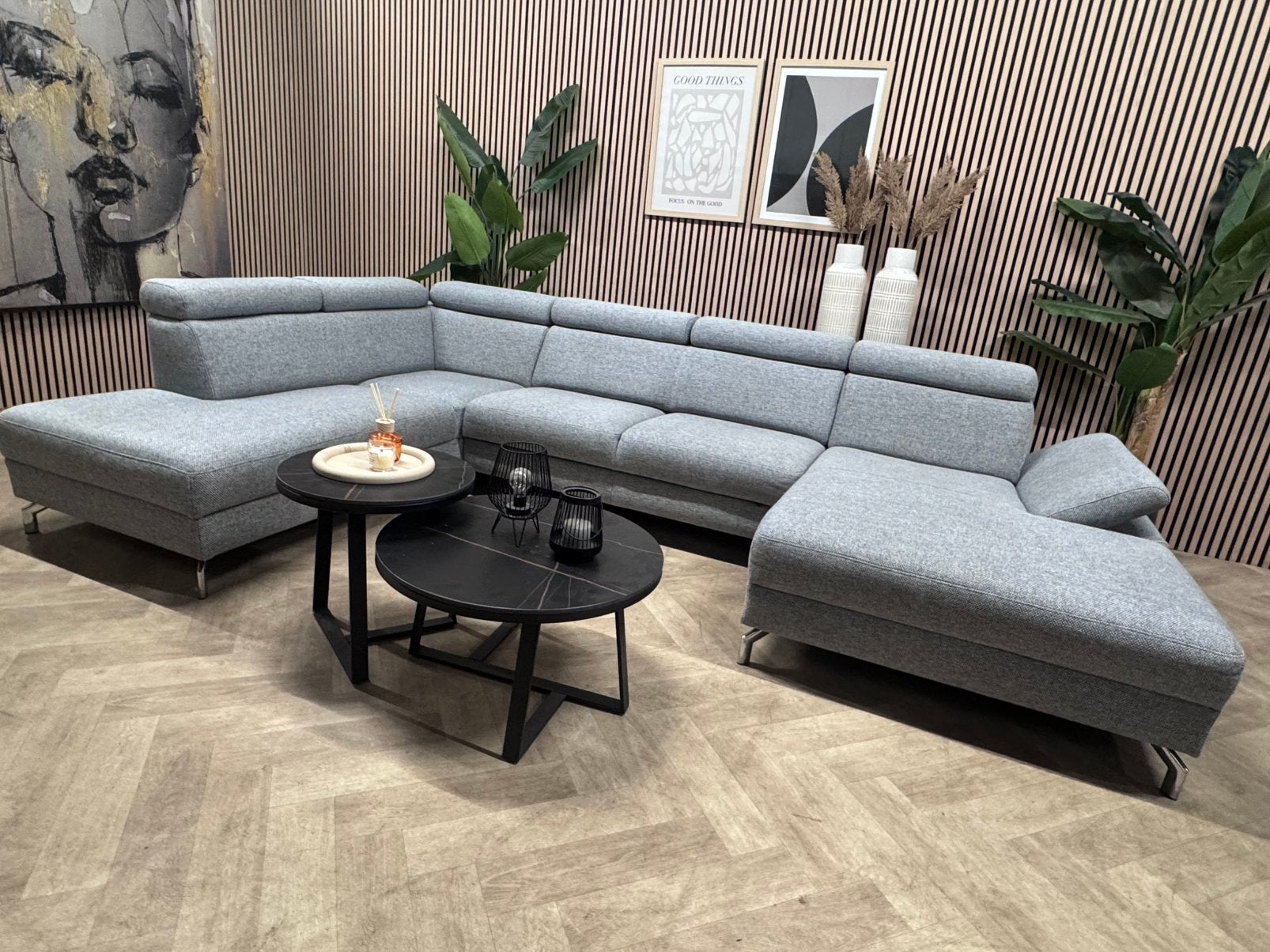 ZGAN Montel U-Bank Modena  Grijs - 238cm, Montel modena urban u bank hoofdsteunen modern grijs montel, -, -, Hoekbank
