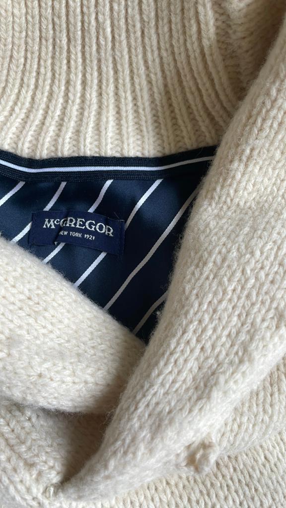 McGregor trui met sjaalkraag - Ruime L, Ophalen of Verzenden, Zo goed als nieuw, Maat 52/54 (L), Beige