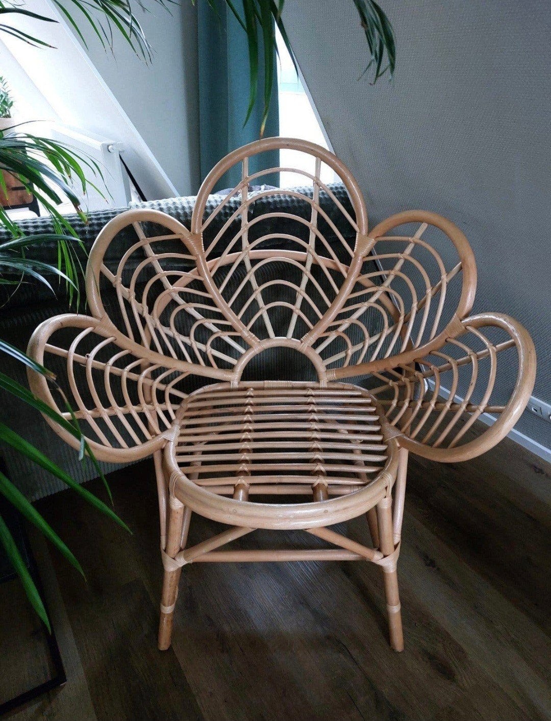 Prachtige bamboe lotus stoel. Vintage/boho stijl, Ophalen, Riet of Rotan, Zo goed als nieuw, Eén