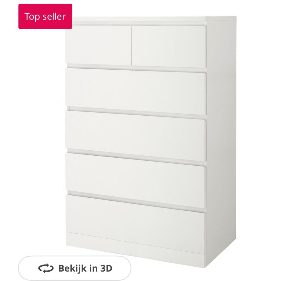 Malm ladekast met 6 lades en glasplaat, Ophalen, Gebruikt, 5 laden of meer, 100 tot 150 cm