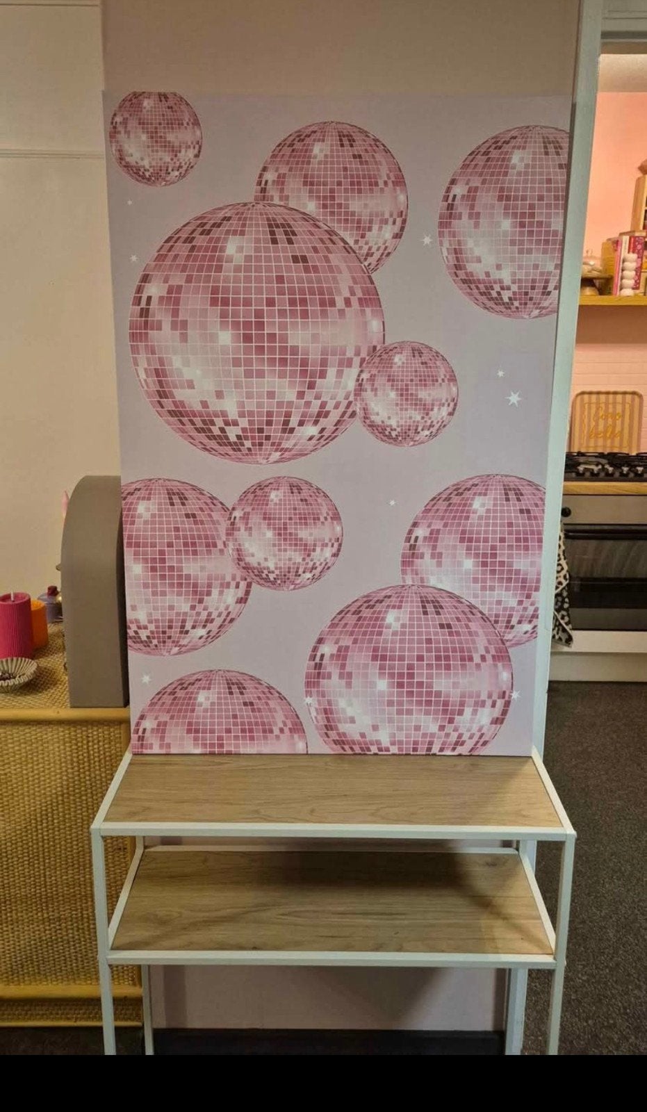 Grote roze discoballen canvas schilderij, Huis en Inrichting, Woonaccessoires | Schilderijen, Tekeningen en Foto's, Ophalen, Zo goed als nieuw
