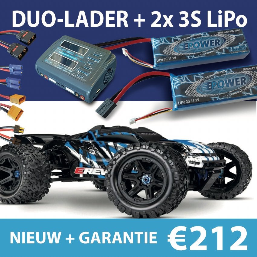 AANBIEDING voor Traxxas E-REVO 1/8 lipo's + lader €212 NIEUW, Elektro, Nieuw, Ophalen of Verzenden, Onderdeel