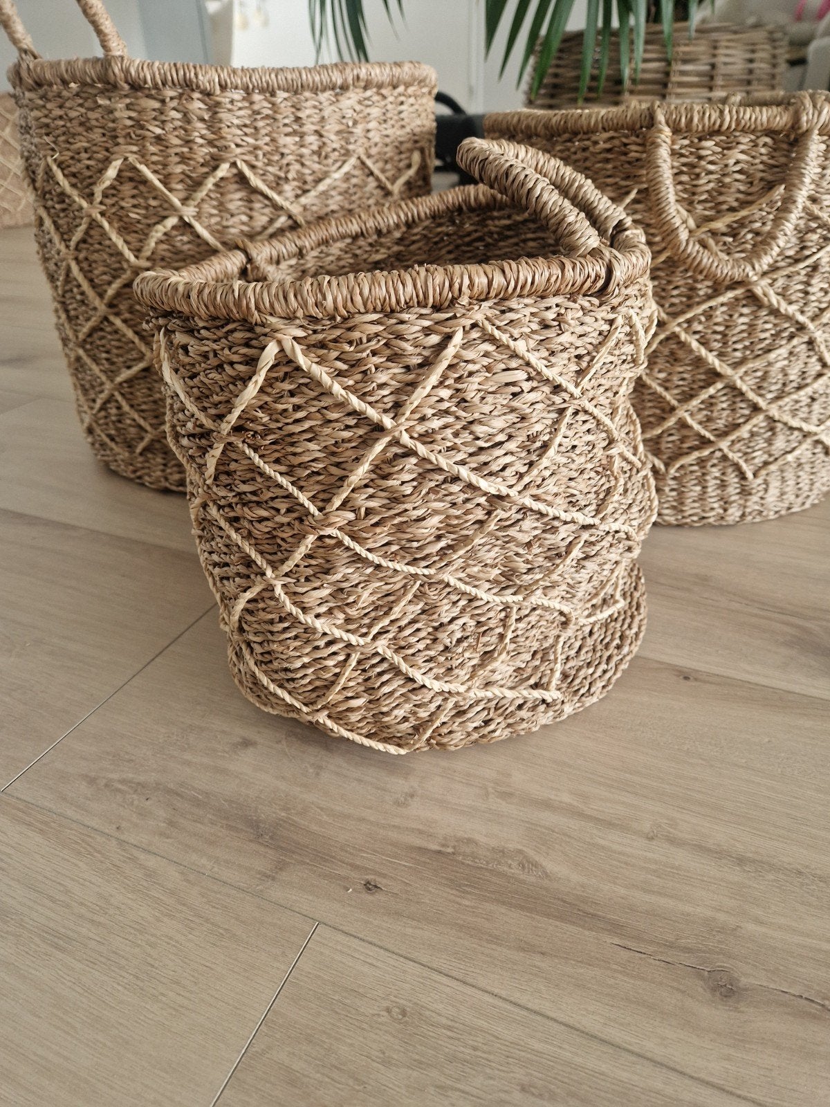 Set van 3 rieten manden - Decoratieve opbergmanden, Ophalen of Verzenden