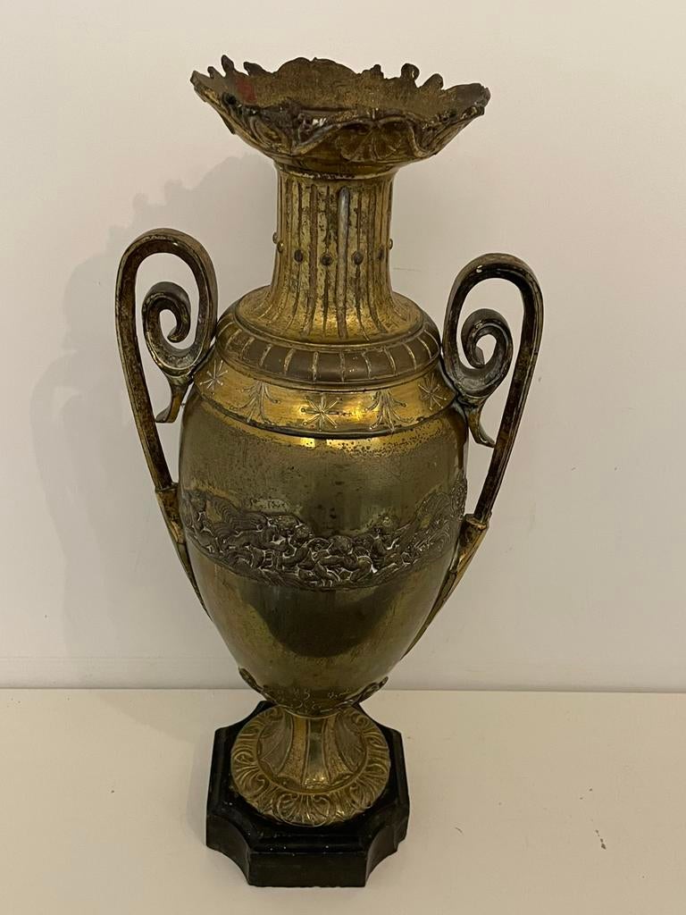 Neo klassieke Amphora vaas op marmeren voet | 1870-1900, Ophalen of Verzenden