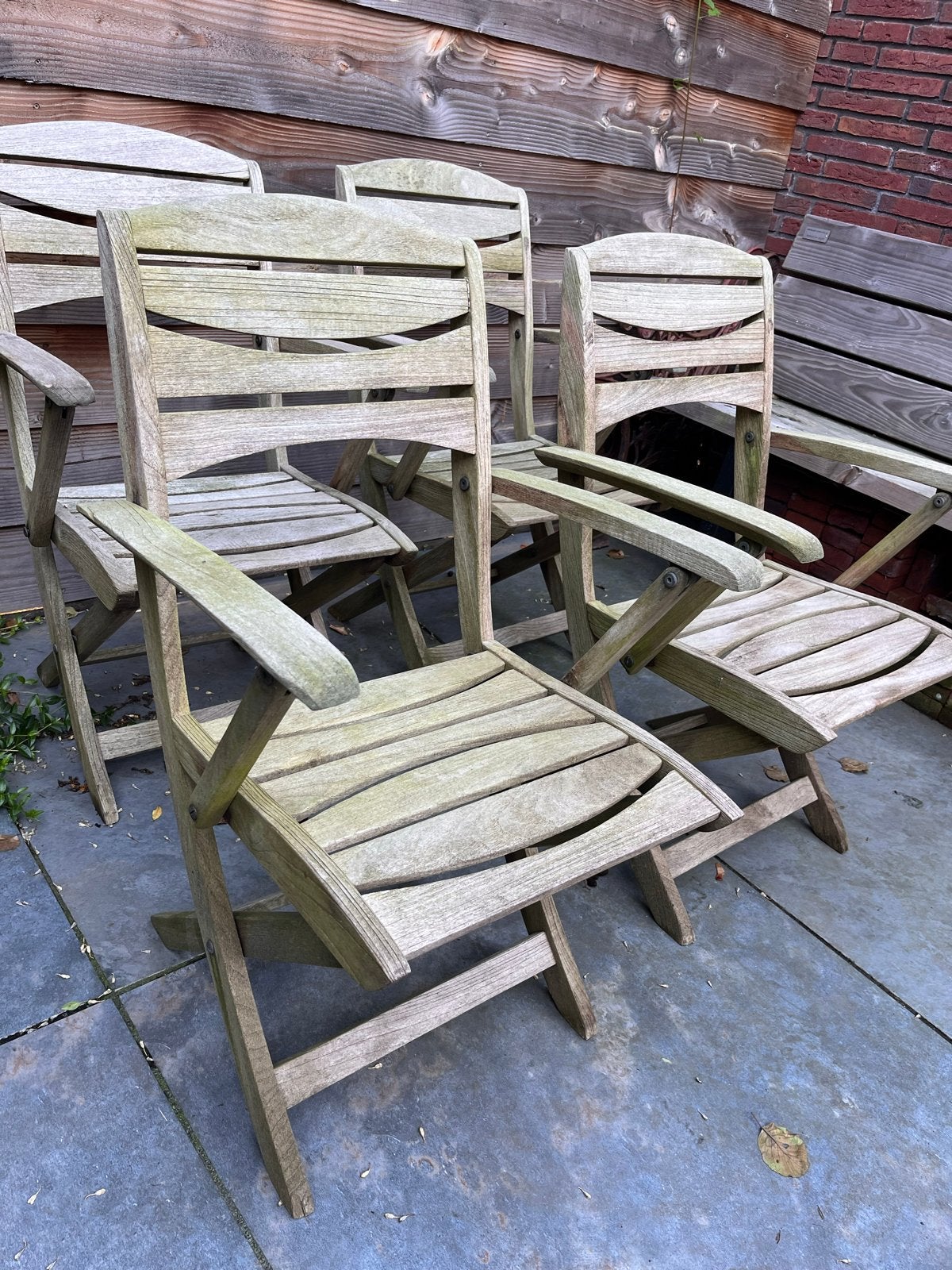 4 Teakhouten Tuinstoelen - Inklapbaar en Gebruikt, Tuin en Terras, Ophalen, Gebruikt, Teakhout, Inklapbaar
