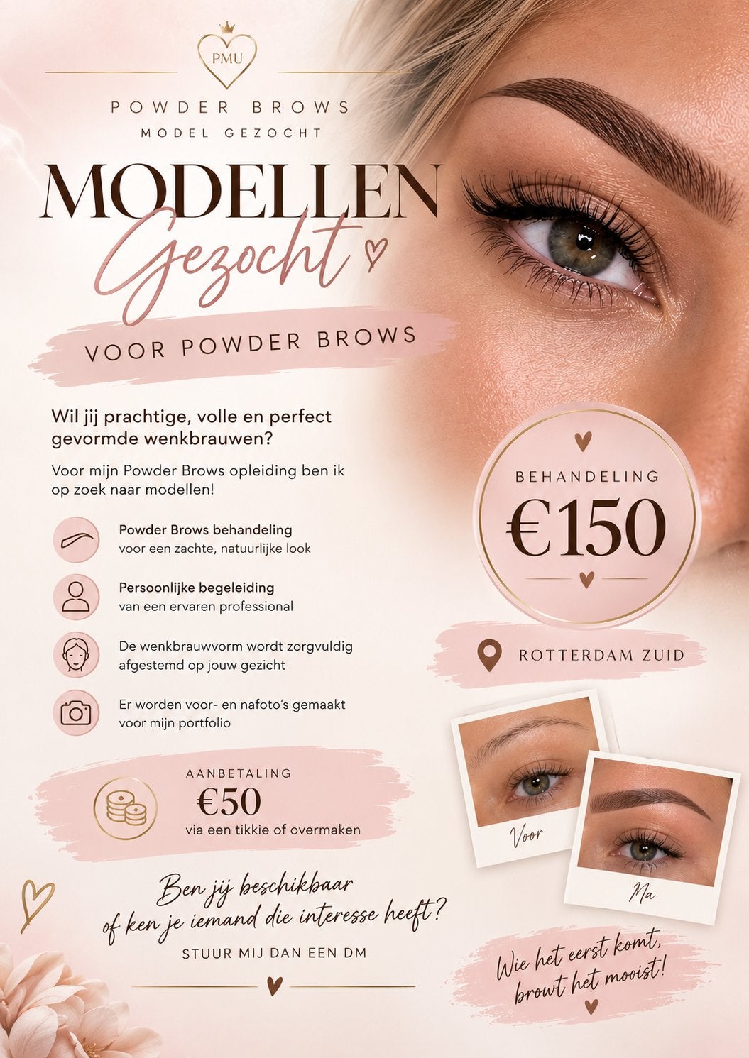 Powder brows model (GEZOCHT!), Overige kleuren, Gehele gezicht, Nieuw, Ophalen of Verzenden