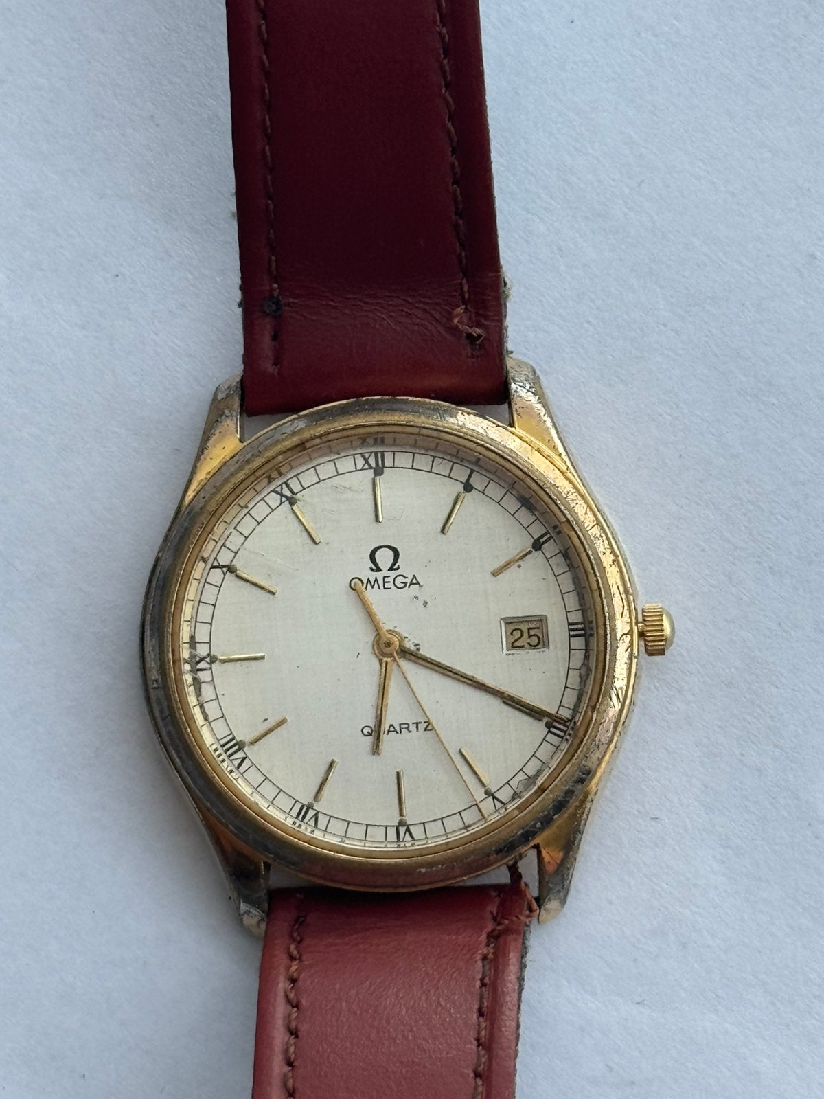 Vintage Omega Quartz – Romeinse Cijfers – Datum – Swiss Made, Staal, Met bandje, Polshorloge, Omega