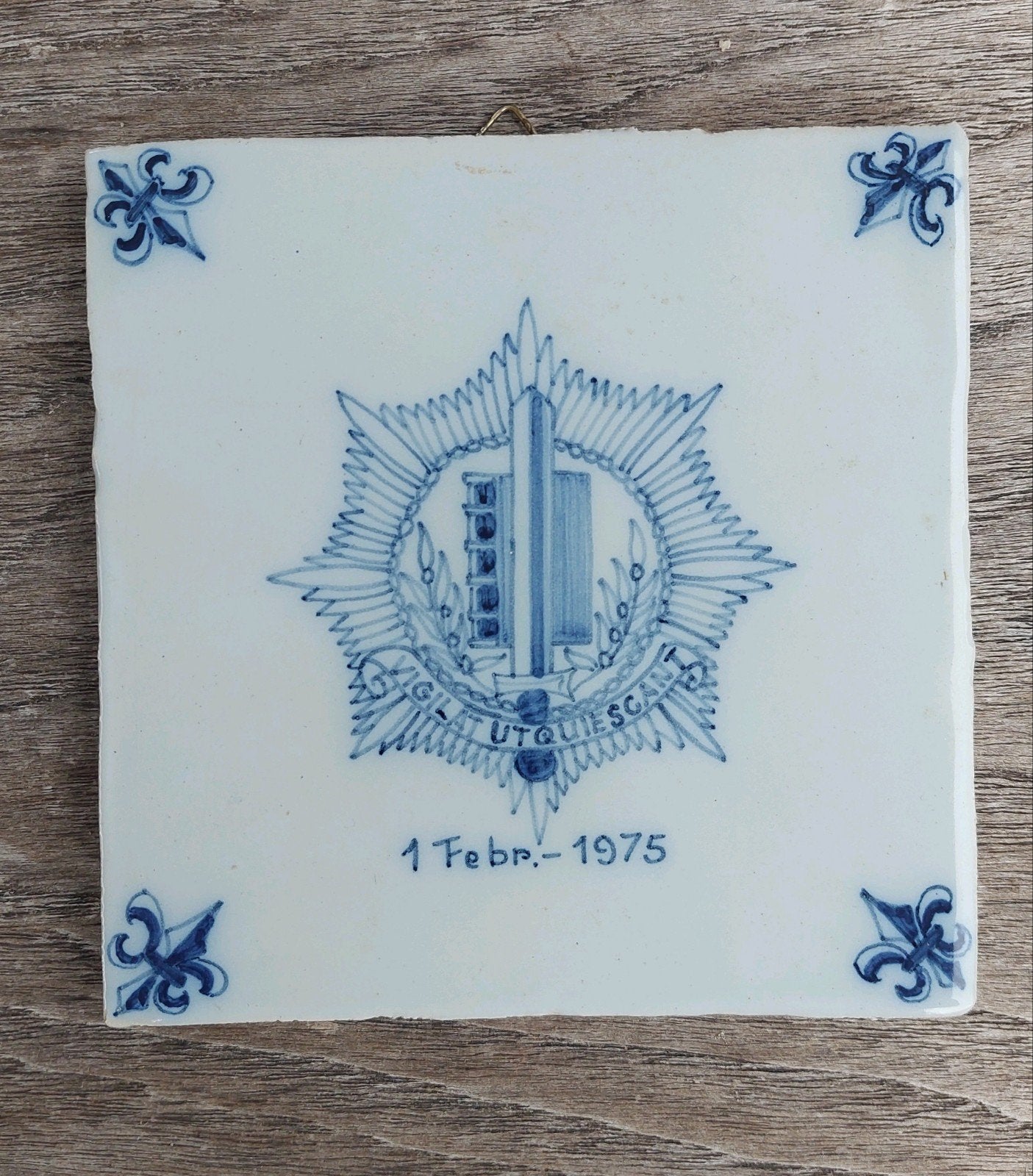 Vintage Delfts blauw tegeltje Gemeente Politie 1975 Makkum, Ophalen of Verzenden