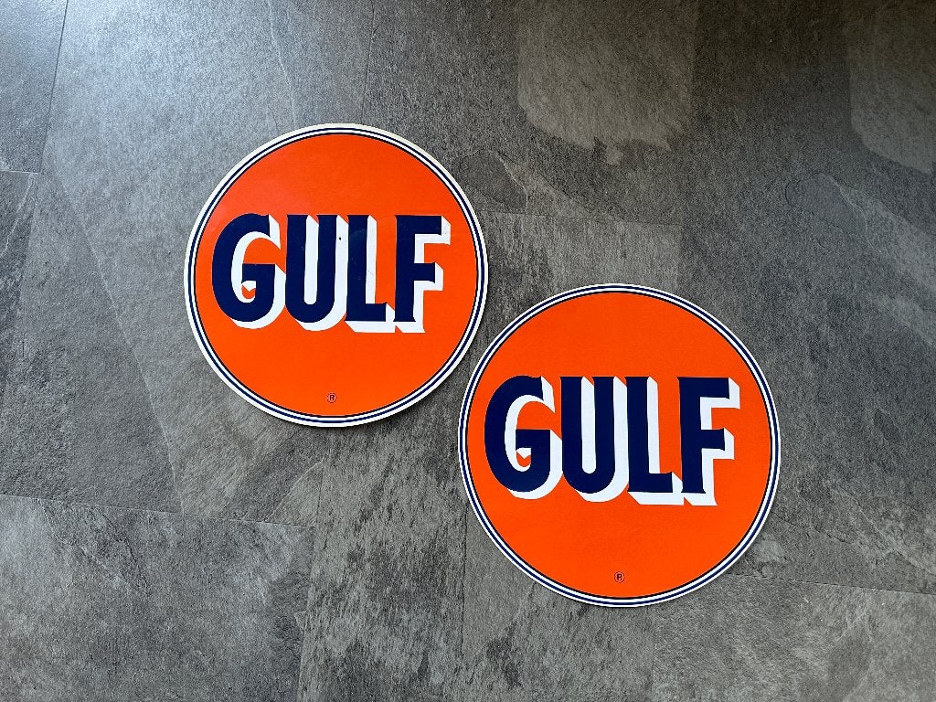 2 fraaie GULF benzinepomp stickers sticker. Benzine olie., Ophalen of Verzenden, Gebruikt, Gebruiksvoorwerp