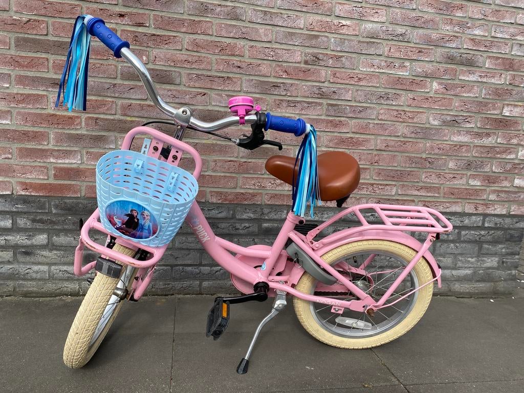 Meisjesfiets 16 inch, roze met bel en slingers, Fietsen en Brommers, Fietsen | Meisjes, Ophalen, Gebruikt, 16 inch, Handrem