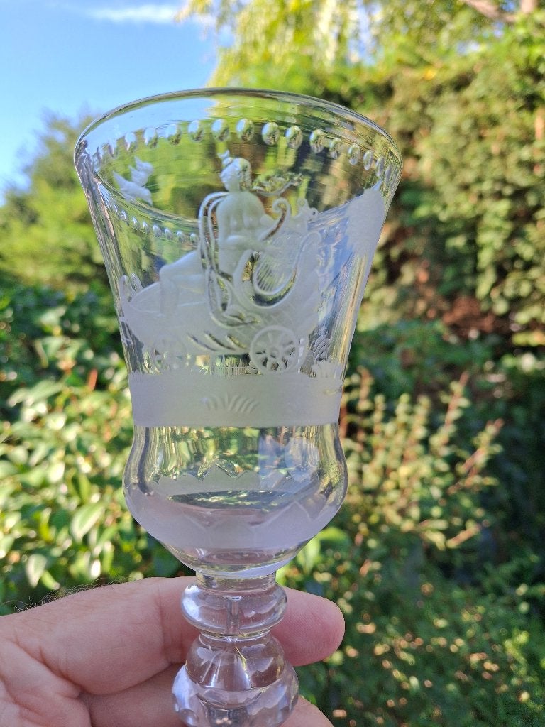 Wijnglas 1725-1750 Grieks Romeinse Muze Erato, Ophalen of Verzenden