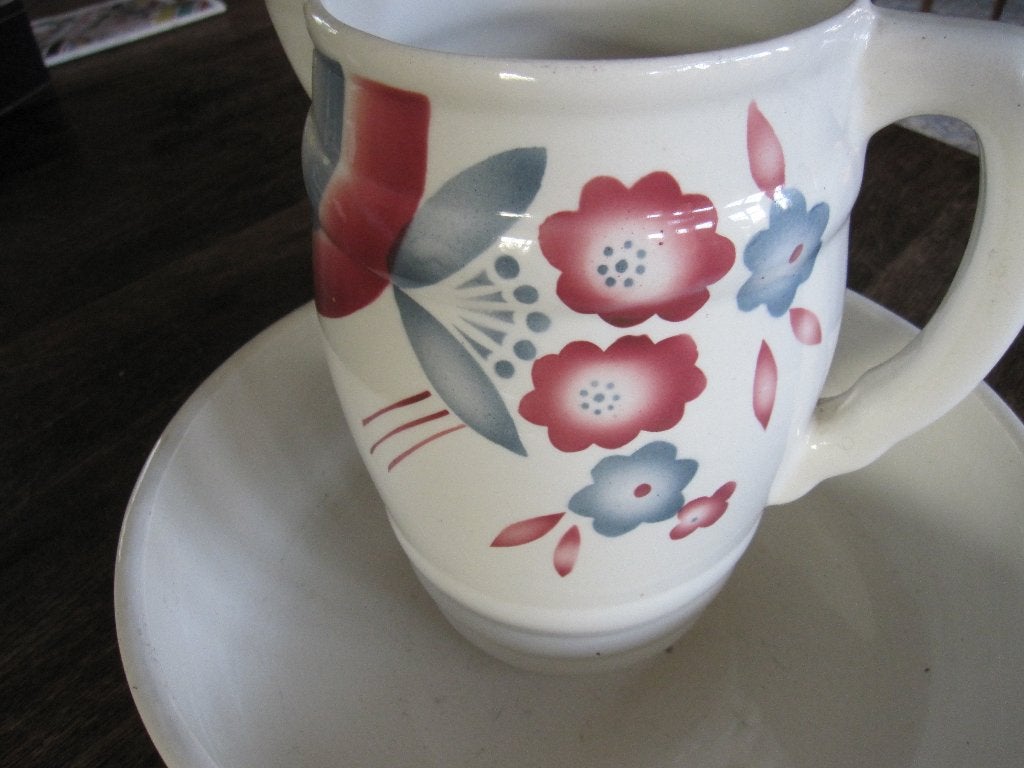 Lampetstel met mooie oude kleuren blauwgrijs en rozerood, Ophalen