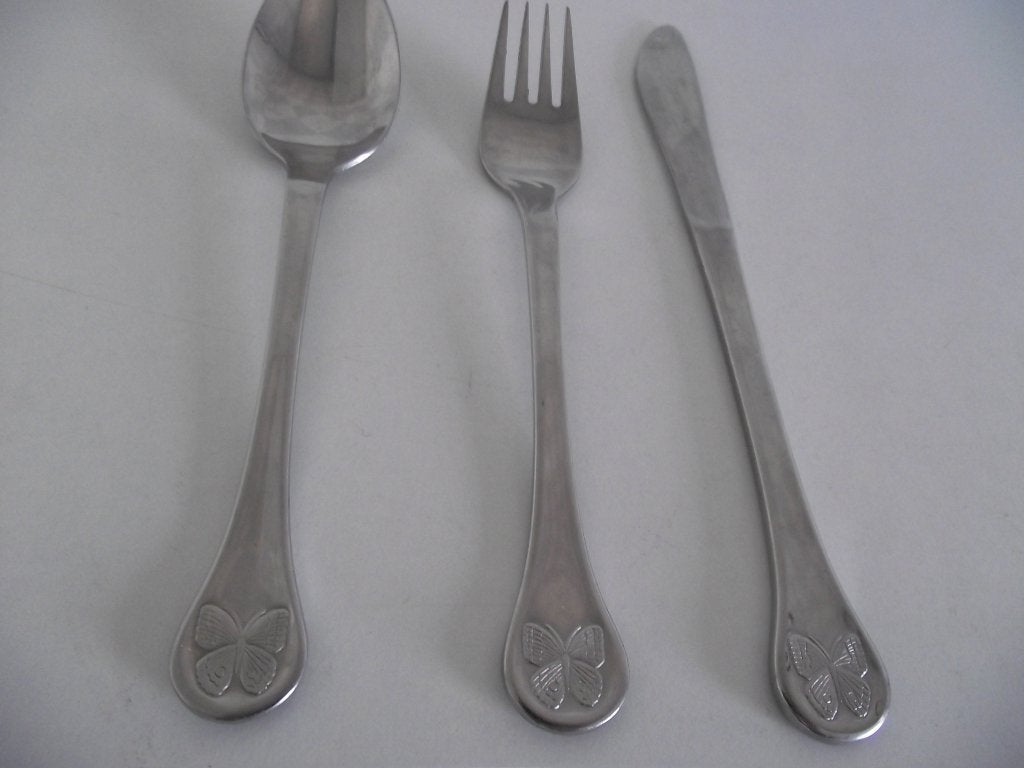 vintage Vlinder kinderbestek set Gero zilmeta RVS per stuk, Verzenden