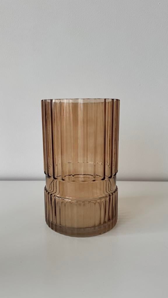 Loods 5 vaas geribbeld glas bruin/oranje, Huis en Inrichting, Woonaccessoires | Vazen, Overige kleuren, Ophalen of Verzenden, Minder dan 50 cm