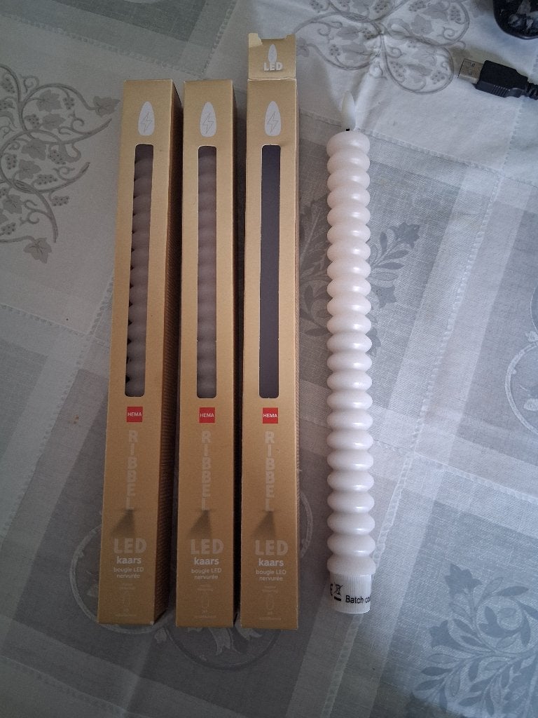 Led kaars ribbel warm wit, set van 3 - Hema, Ophalen, Overige materialen, 25 tot 50 cm, Wit