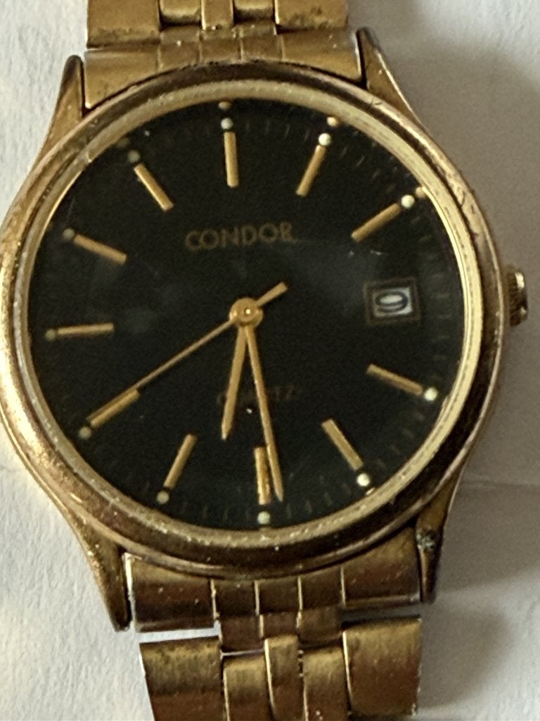 Vintage goudkleurige heren polshorloge condor quartz, Overige merken, Gebruikt, Polshorloge, Ophalen of Verzenden