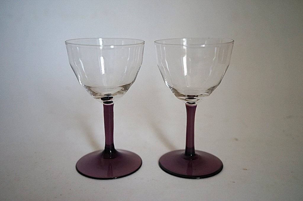 antiek WJ Rozendaal 2x glas logos Kristalunie paars steel, Antiek en Kunst, Ophalen of Verzenden