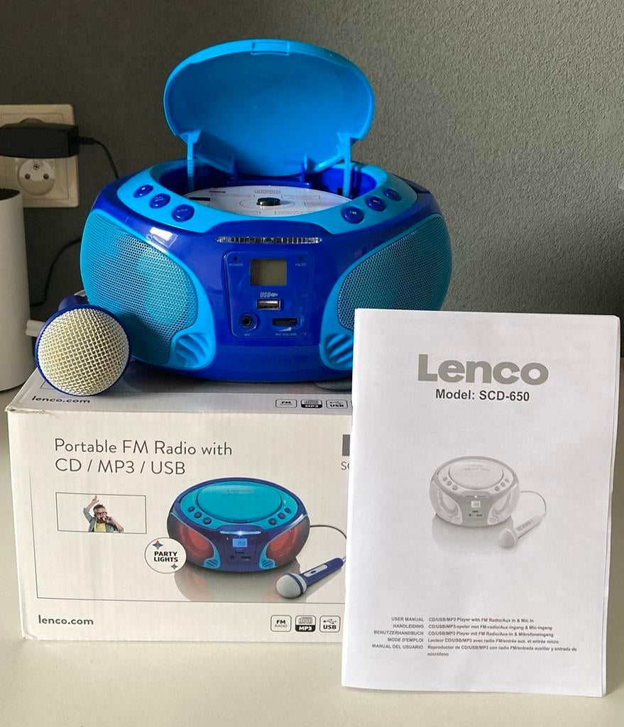 Lenco SCD-650BU Draagbare FM Radio met CD/MP3/USB en Microfo, Ophalen of Verzenden, Gebruikt, Radio, Met cd-speler