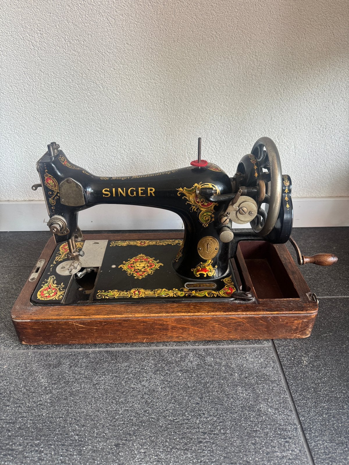 Vintage Antieke Singer handnaaimachine, Ophalen