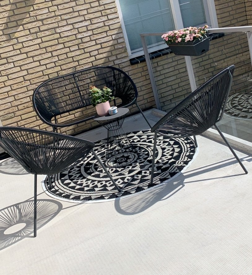 Zwarte tuinset - 1 bankje - 2 stoelen, Ophalen, 4 zitplaatsen, Kunststof, Gebruikt