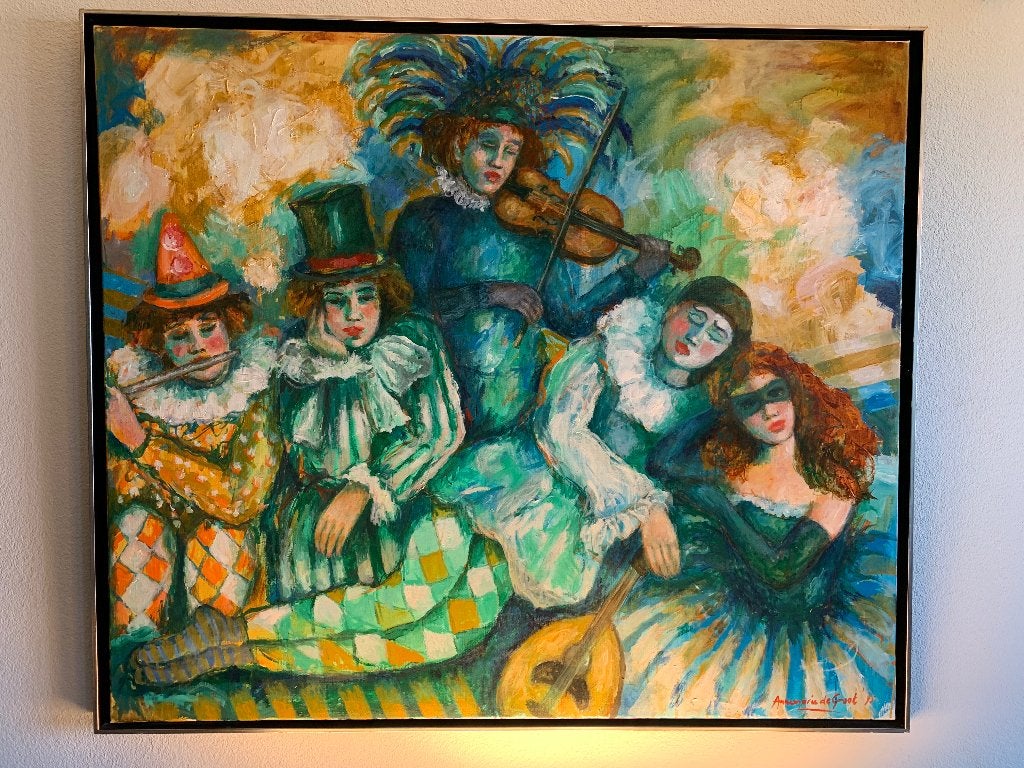 Schilderij Venetiaans bal van Annemarie de Groot, Antiek en Kunst, Kunst | Schilderijen | Klassiek, Ophalen, Doek, Portret of Personen
