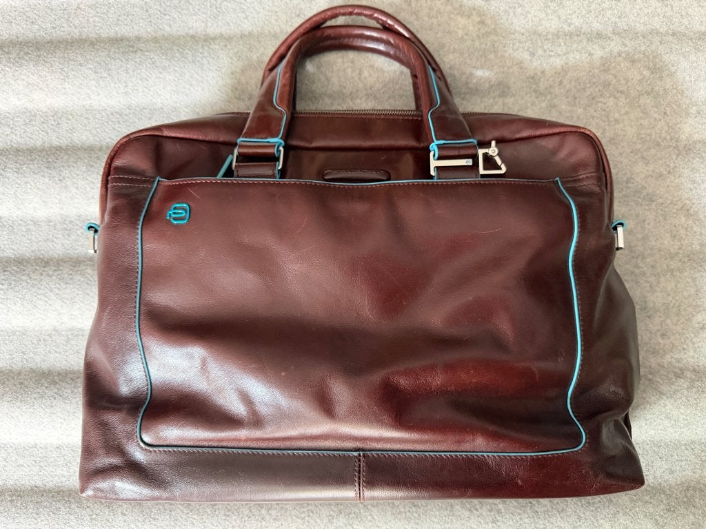 Piquadro Blue Square  Portfolio Briefcase 15'' mahogany, Computers en Software, Laptoptassen, Ophalen, Gebruikt, Bruin, 15 inch