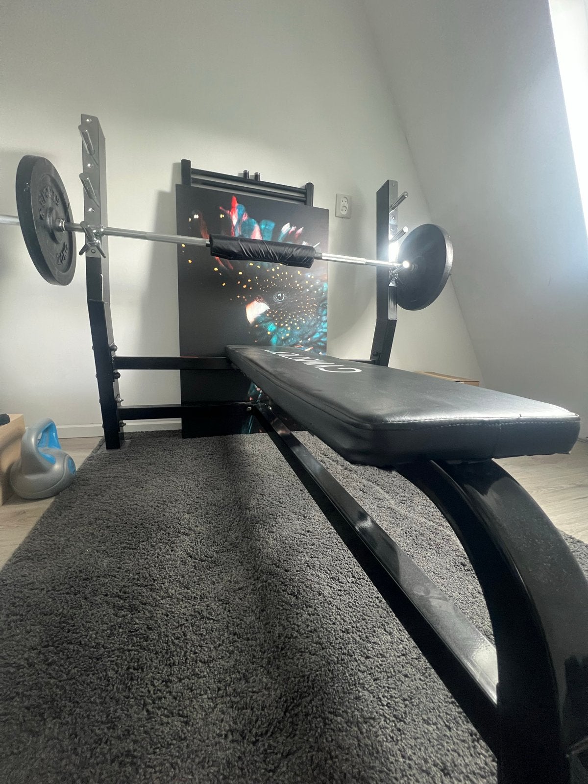 Benchpress / bankdruk / halterbank stang en gewichten, Ophalen, Gebruikt, Krachtstation, Armen