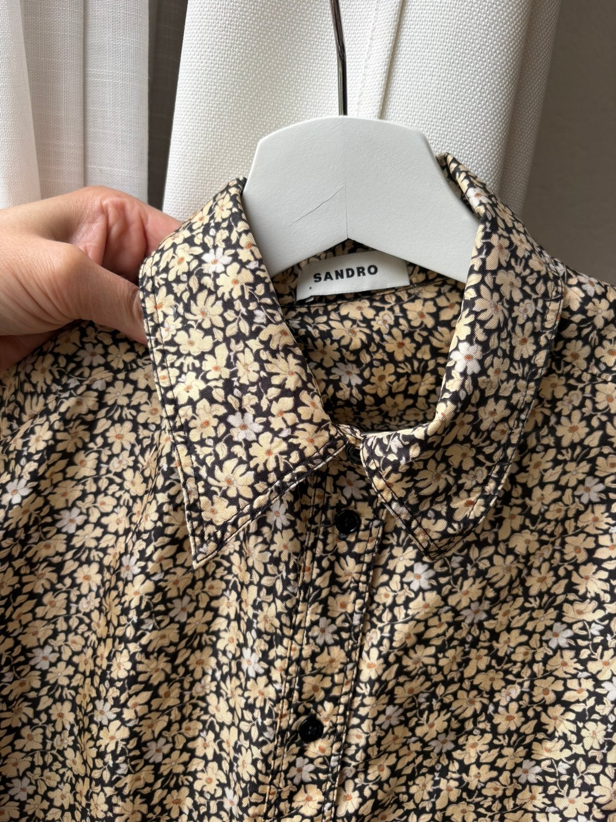 Sandro zijden blouse geel print S, Ophalen of Verzenden, Zo goed als nieuw, Maat 36 (S), Geel