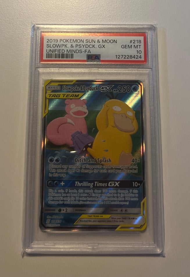 Slowpoke & Psyduck GX 218/236 - Unified Minds - PSA 10, Ophalen of Verzenden, Nieuw, Losse kaart