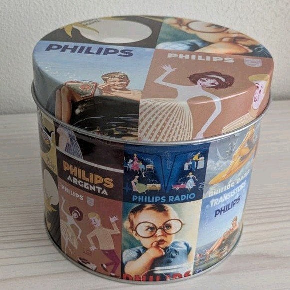 Nieuwe Philips bewaarblik met retro afbeeldingen, Ophalen of Verzenden, Nieuw, Overige, Overige merken
