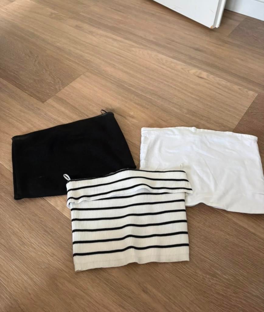 Set van 3 bandeau tops: zwart, wit en gestreept, Kleding | Dames, Tops, Gedragen, Maat 36 (S), Zwart, Zonder mouw, Ophalen of Verzenden