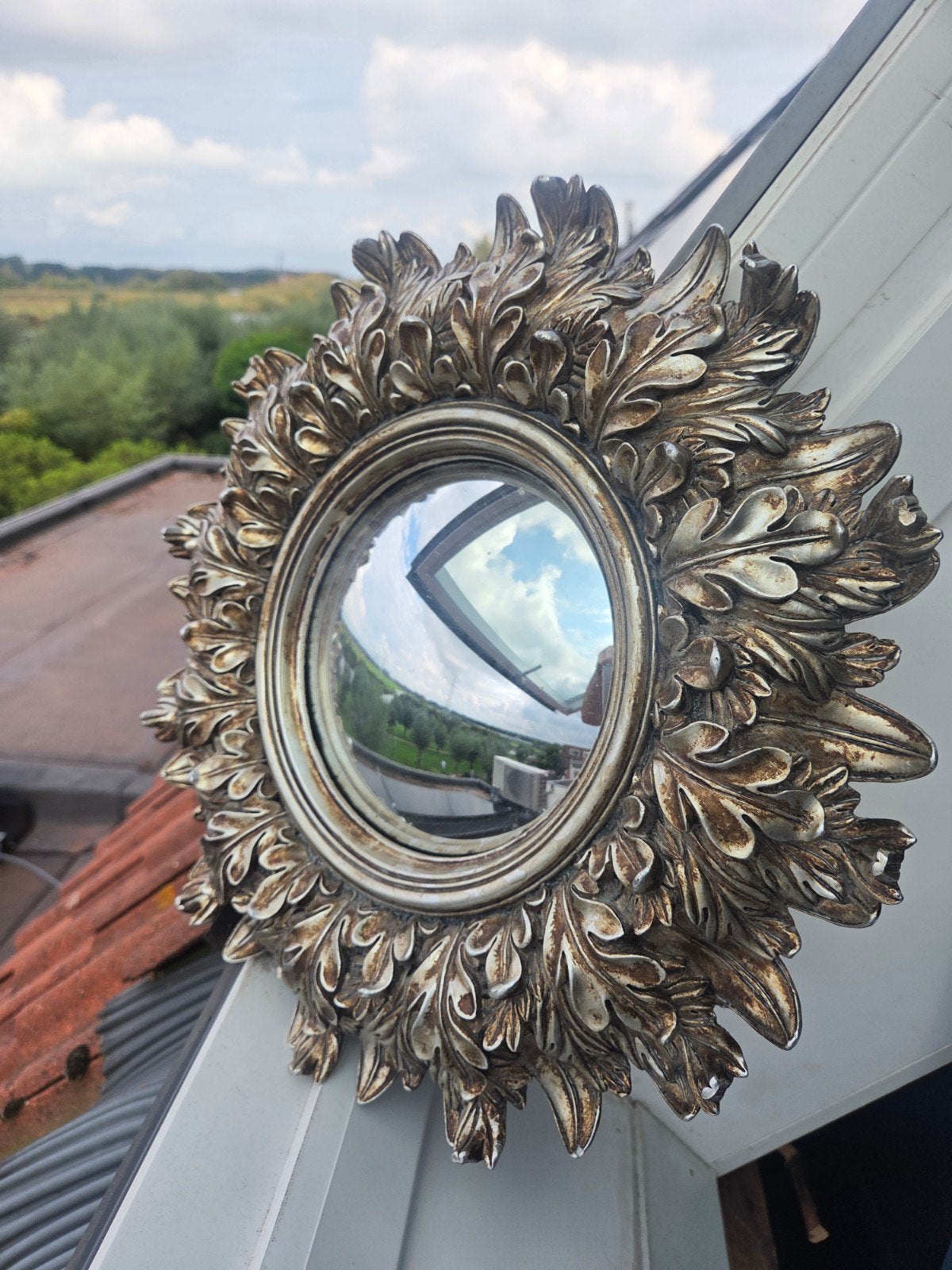 Butlerspiegel - Rond - 40 cm doorsnee. €20,-., Antiek en Kunst, Ophalen, Rond, Minder dan 50 cm