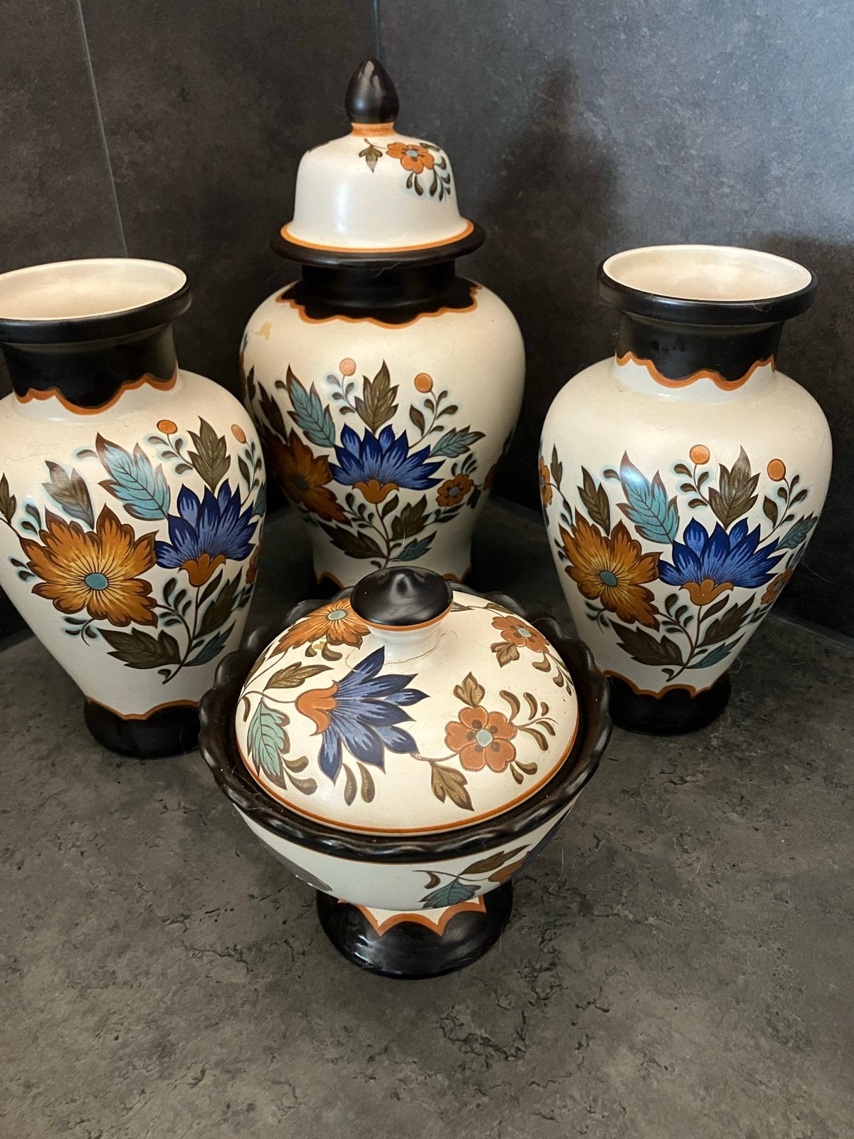 Prachtige Flora Gouda Plateel Vazen en Potten Set, Ophalen of Verzenden