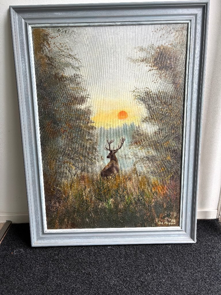 schilderij  "Jacht tafereel  " Wil Huygen 1988, Ophalen of Verzenden, Gedateerd, Olieverf, Landschap