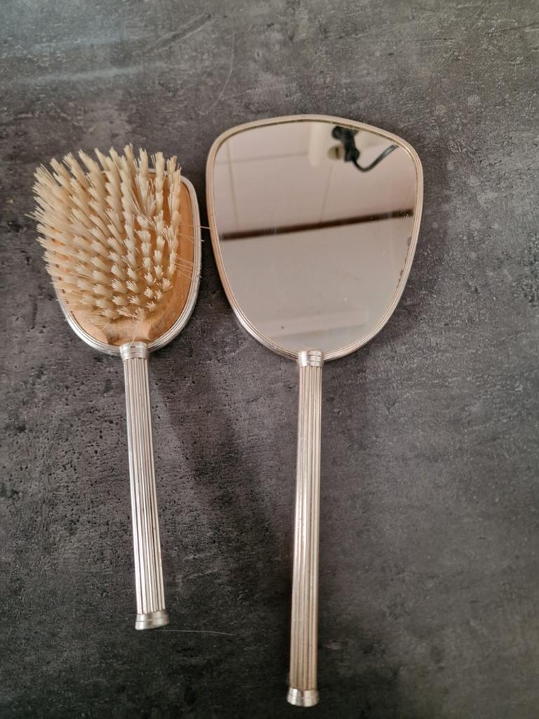 Vintage kapspiegel en haarborstel set, Ophalen of Verzenden, Overige vormen, Minder dan 50 cm, Minder dan 100 cm