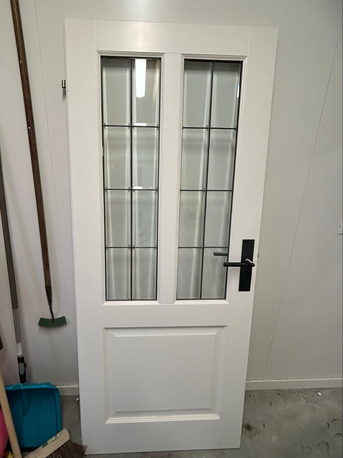 Witte binnendeur met glas en zwart beslag, Ophalen, Gebruikt, 80 tot 100 cm, Binnendeur