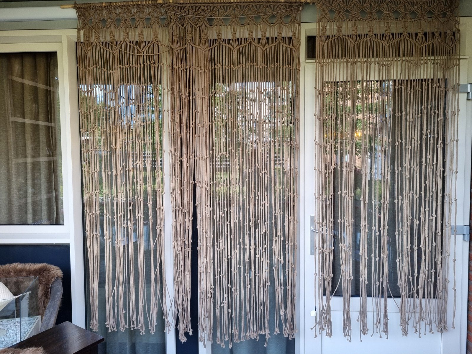3 stuks Macramé vliegengordijn van touw, 95x200 cm, Ophalen, Overige materialen, Gebruikt, Bruin