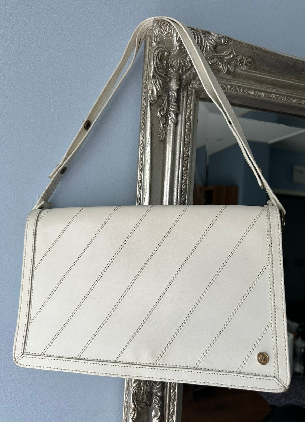Witte leren vintage tas, Verzenden, Zo goed als nieuw, Wit, Schoudertasje