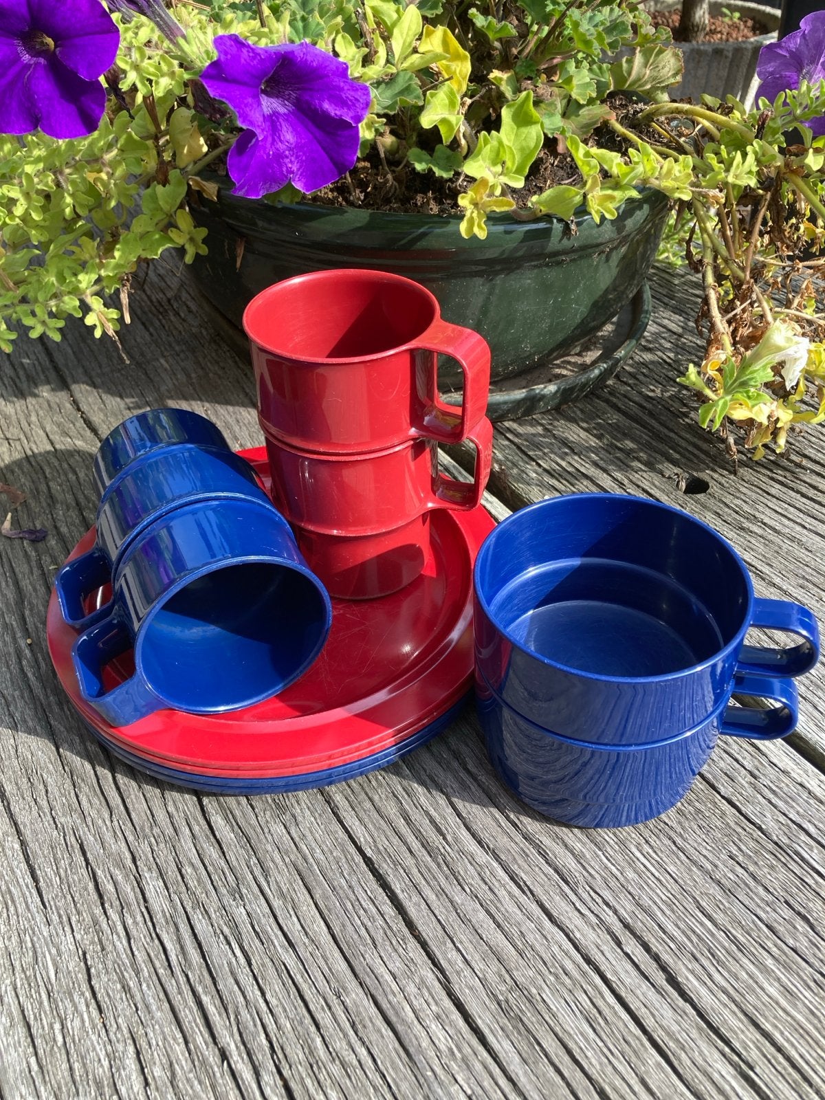Mepal servies set voor 2 personen - rood en blauw, Ophalen of Verzenden, Gebruikt