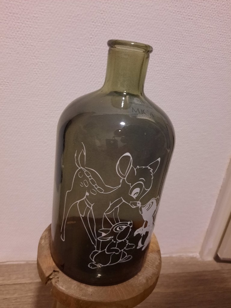 blauwe fles vaas met bambi, Ophalen of Verzenden, Nieuw, Blauw, Glas