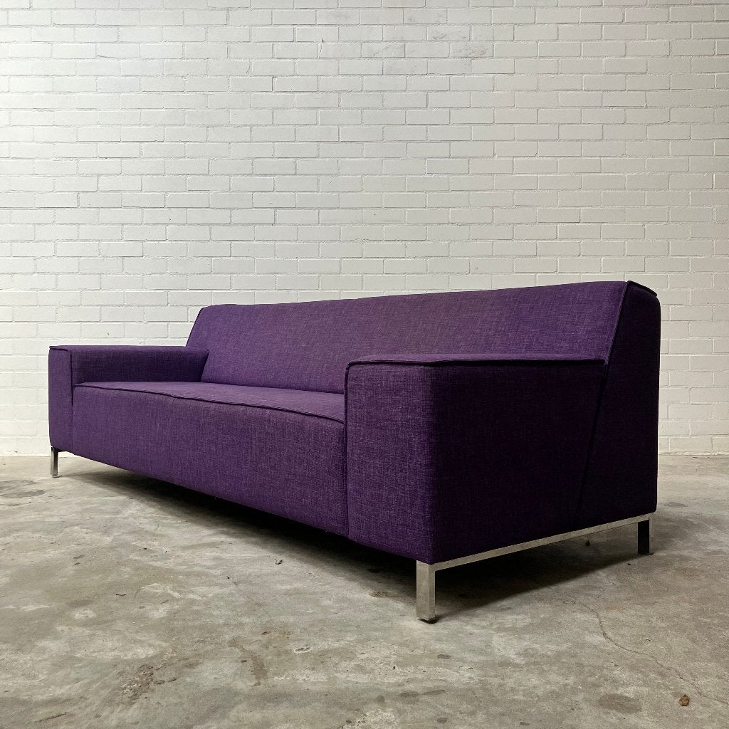 Paarse Montel design bank met hocker 3-zits bankstel, Huis en Inrichting, Banken | Bankstellen, Ophalen, Gebruikt, Driepersoons