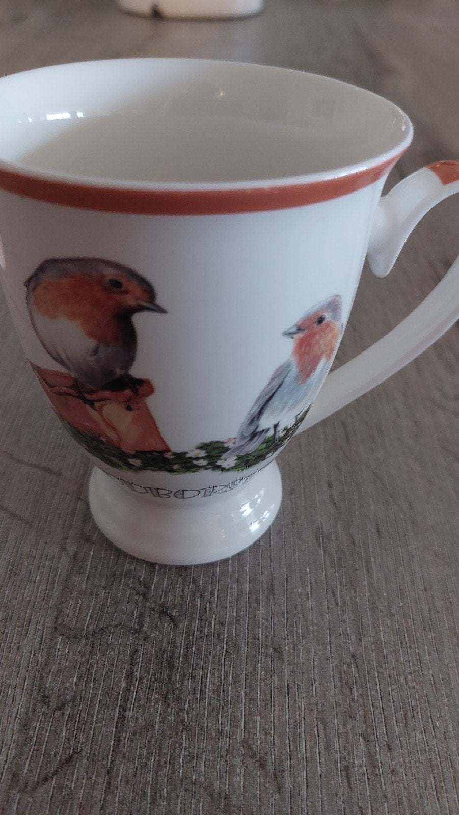 Set van 4 porseleinen mokken met vogelprint, Huis en Inrichting, Ophalen, Overige merken, Mok, Zo goed als nieuw