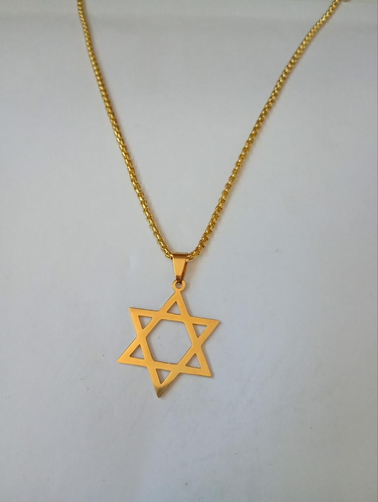 Goudkleurige davidster hanger plus ketting nieuw, Ophalen of Verzenden, Nieuw, Goud, Overige materialen