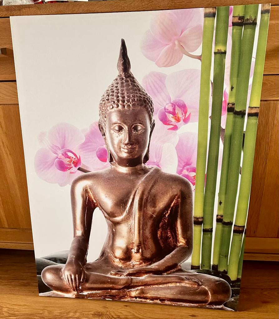 Canvas schilderij Buddha 60x80 gratis, Huis en Inrichting, Woonaccessoires | Boeddhabeelden, Ophalen, Zo goed als nieuw