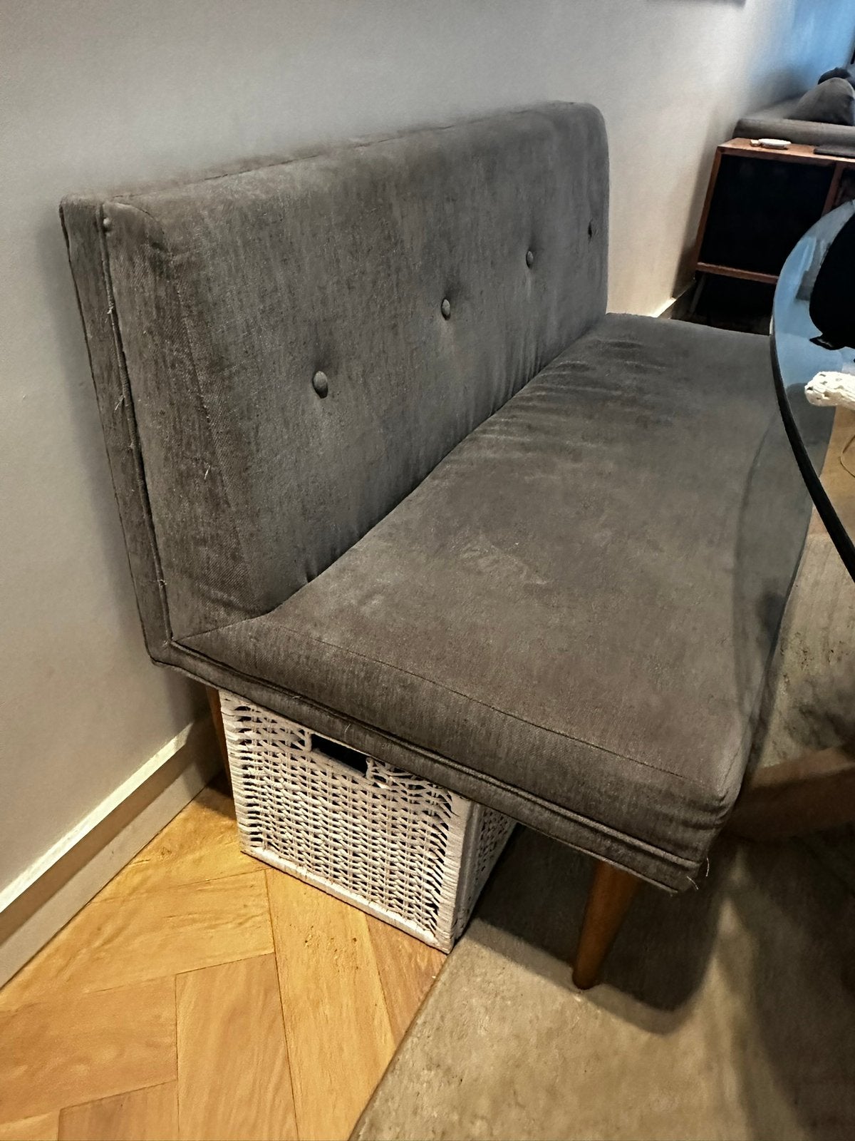 West Elm Grey and Birch Upholstered Bench, Ophalen, Overige materialen, Gebruikt, Minder dan 75 cm