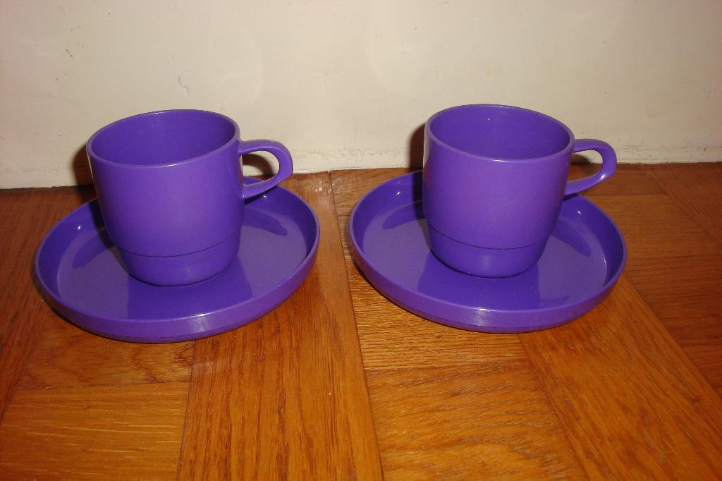 Mepal retro vintage kop en schotels, 2 pers., 4-delig, paars, Ophalen of Verzenden, Gebruikt